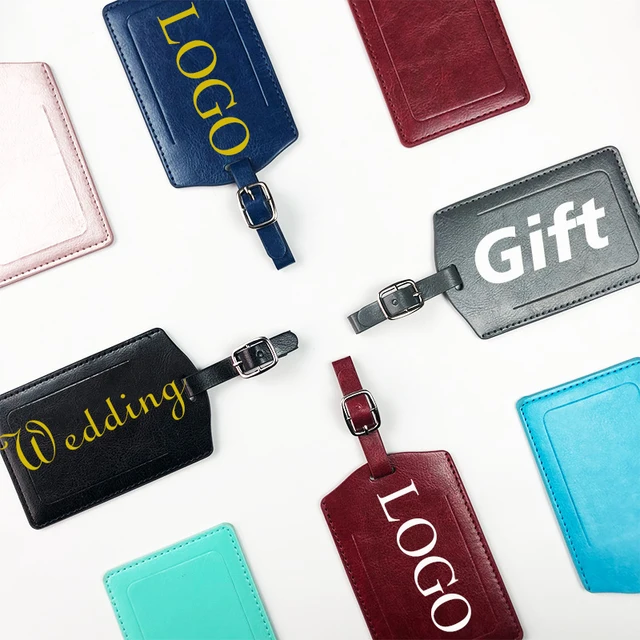 Custom PU Luggage Tag for Trip High Quality Leather Suitcase Tags for Wedding Gifts Promotions Bag Tag Debossed Printing Logo