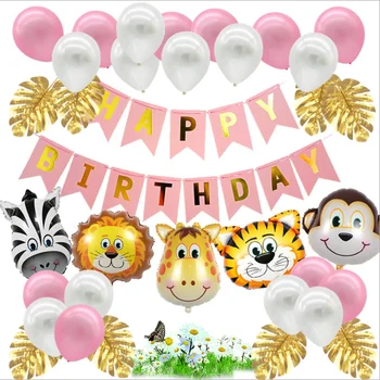 Happy Birthday Paper Banner Foil Balloon Happy Birthday Balloon Sets With Birthday Balloons Animal For Party Decoration