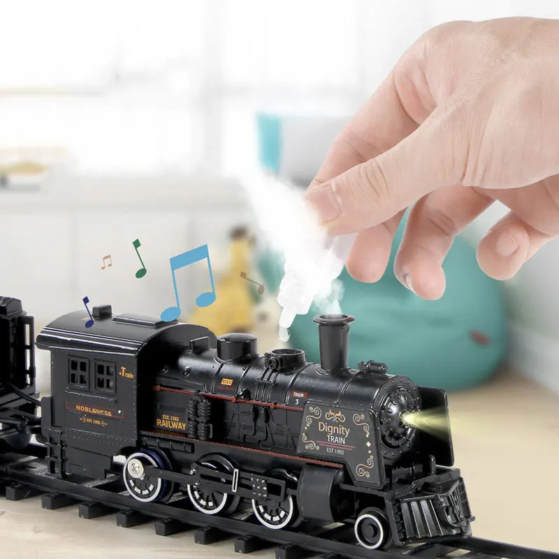Литой под давлением игрушечный автомобиль электрический поезд трек набор игрушечный поезд с дымом и треками световые звуки