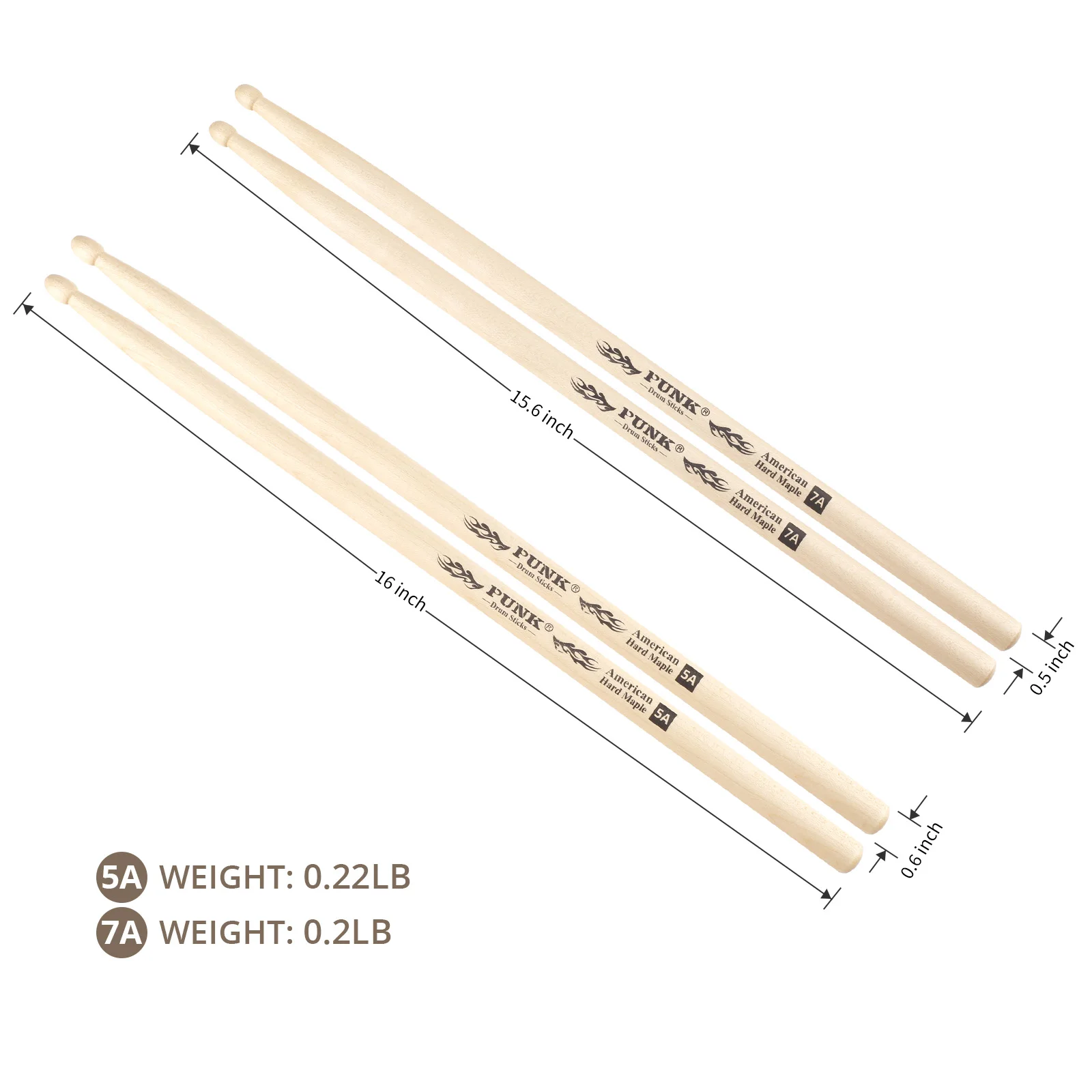 5A Maple Drum Sticks - 2 Pairs