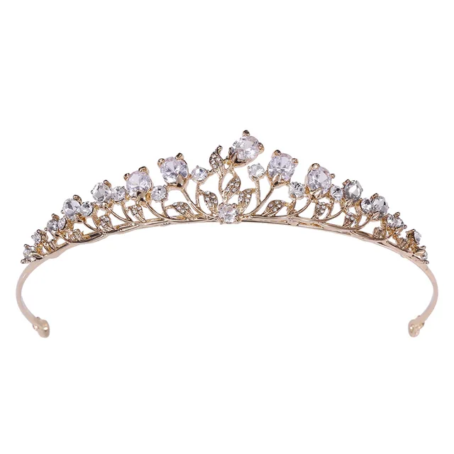Korean wedding birthday tiaras headdress Leaf inlaid zircon bridal accessory small crown