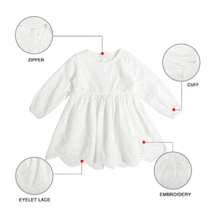 High Quality Hollow-out Baby Girl Skirt White Long Sleeve Factory Customized Children's Dress Baby's Clothing With Lace Woven