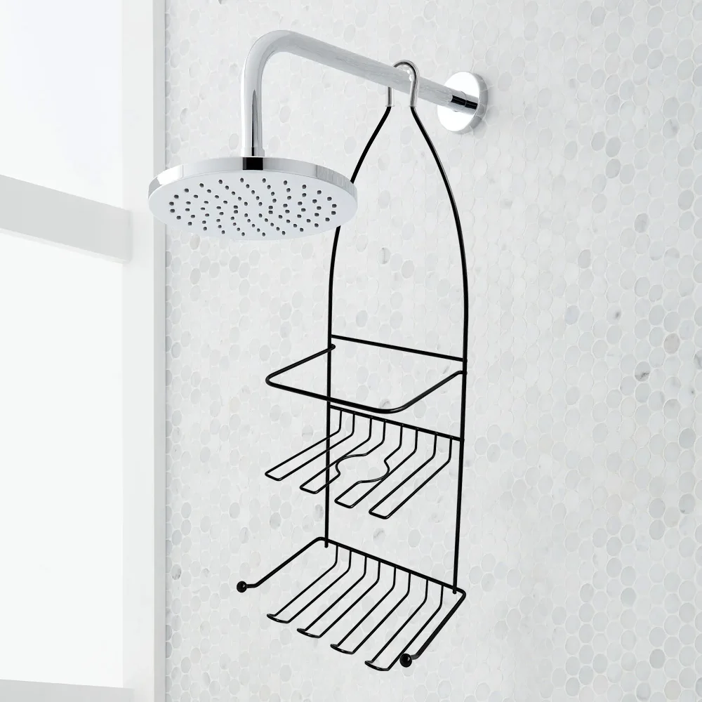 Small Size 2 Tier Metal Wire Shower Organizer Shelves Hose Keeper