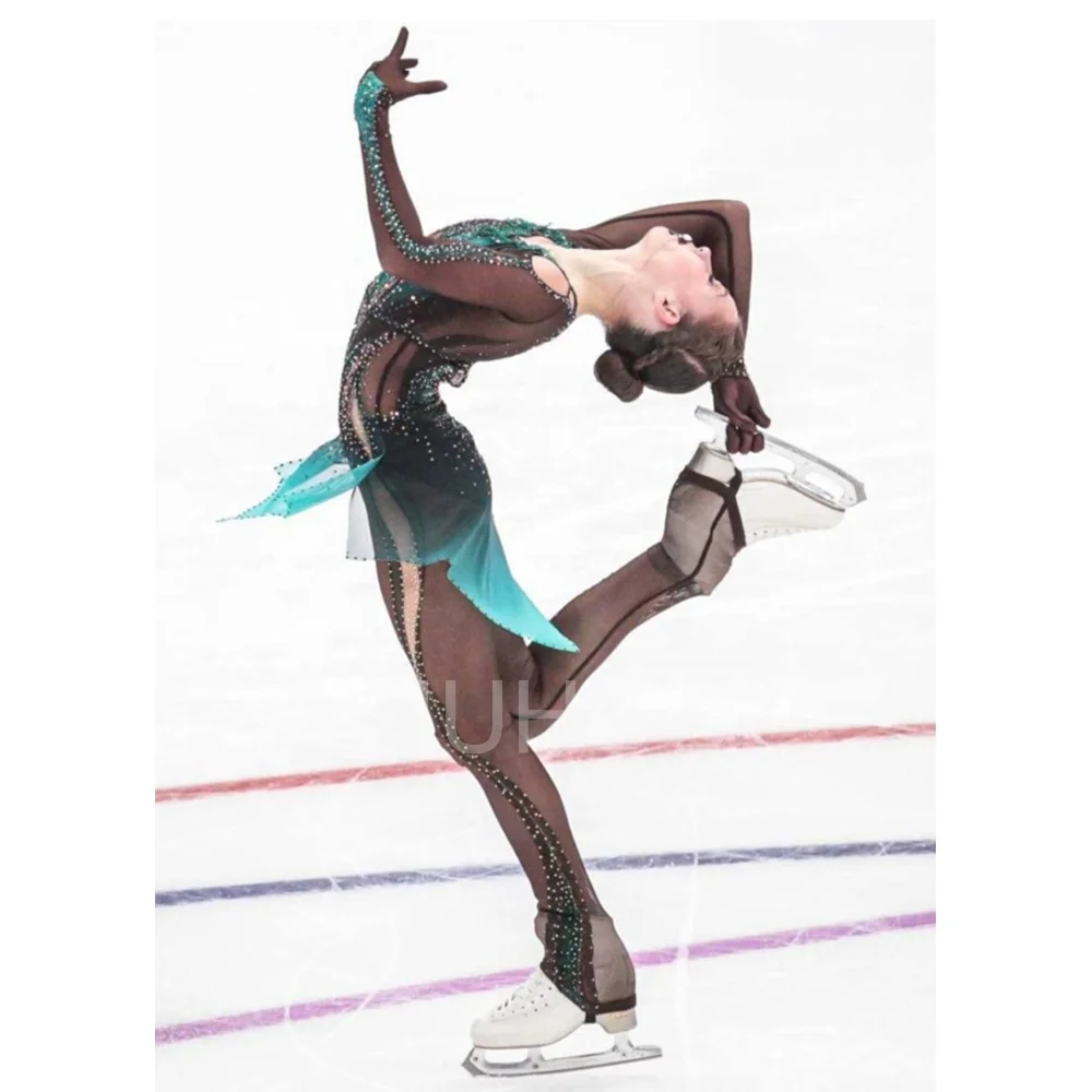 Blue Figure Skating Dress with Mesh & Pants - Performance Wear