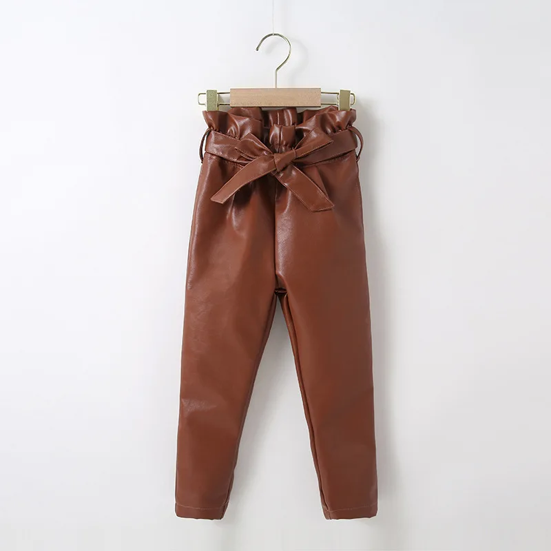 Kids Girl Korean Pants Pu Leather 