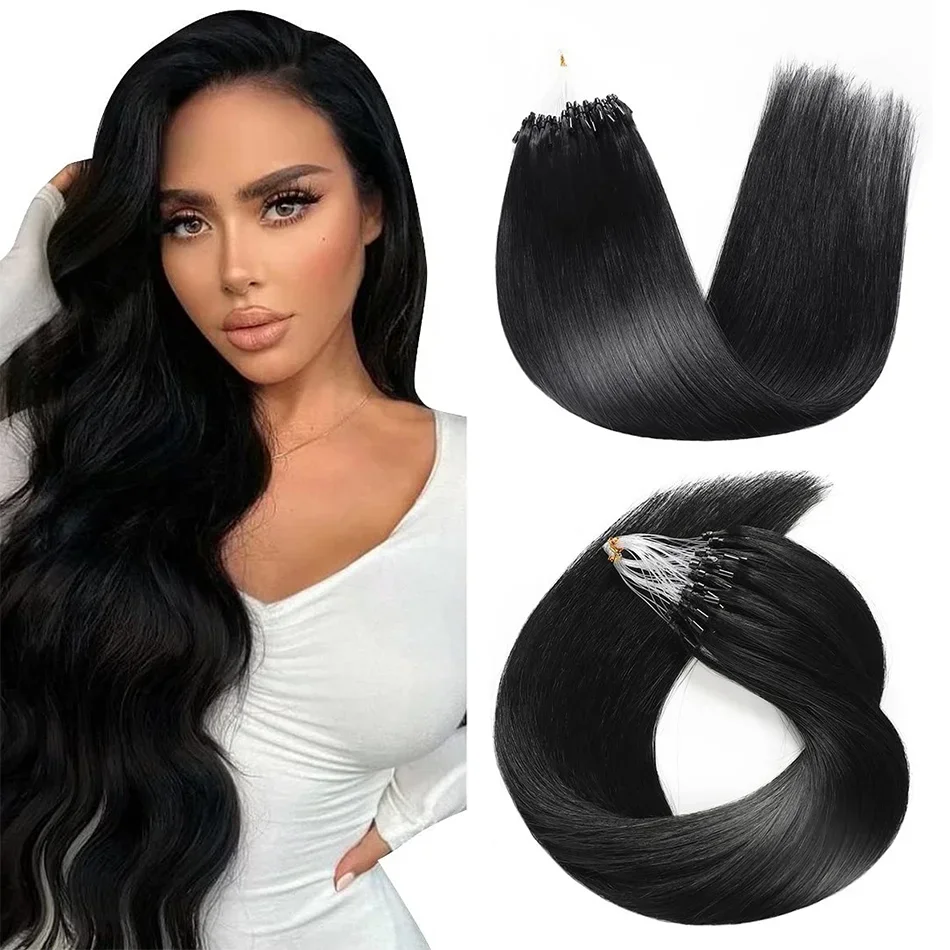 Extension per capelli veri umani Micro Loop Fish Line Nero 50 fili 50 g/confezione_voghion.com