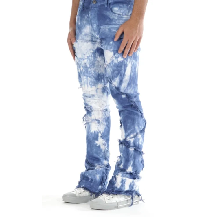 DiZNEW Custom Jeans Pants Tie Dye Distressed Slim Cargo Pants Wash Casual Zipper Plus Size Men's Jeans manufacture