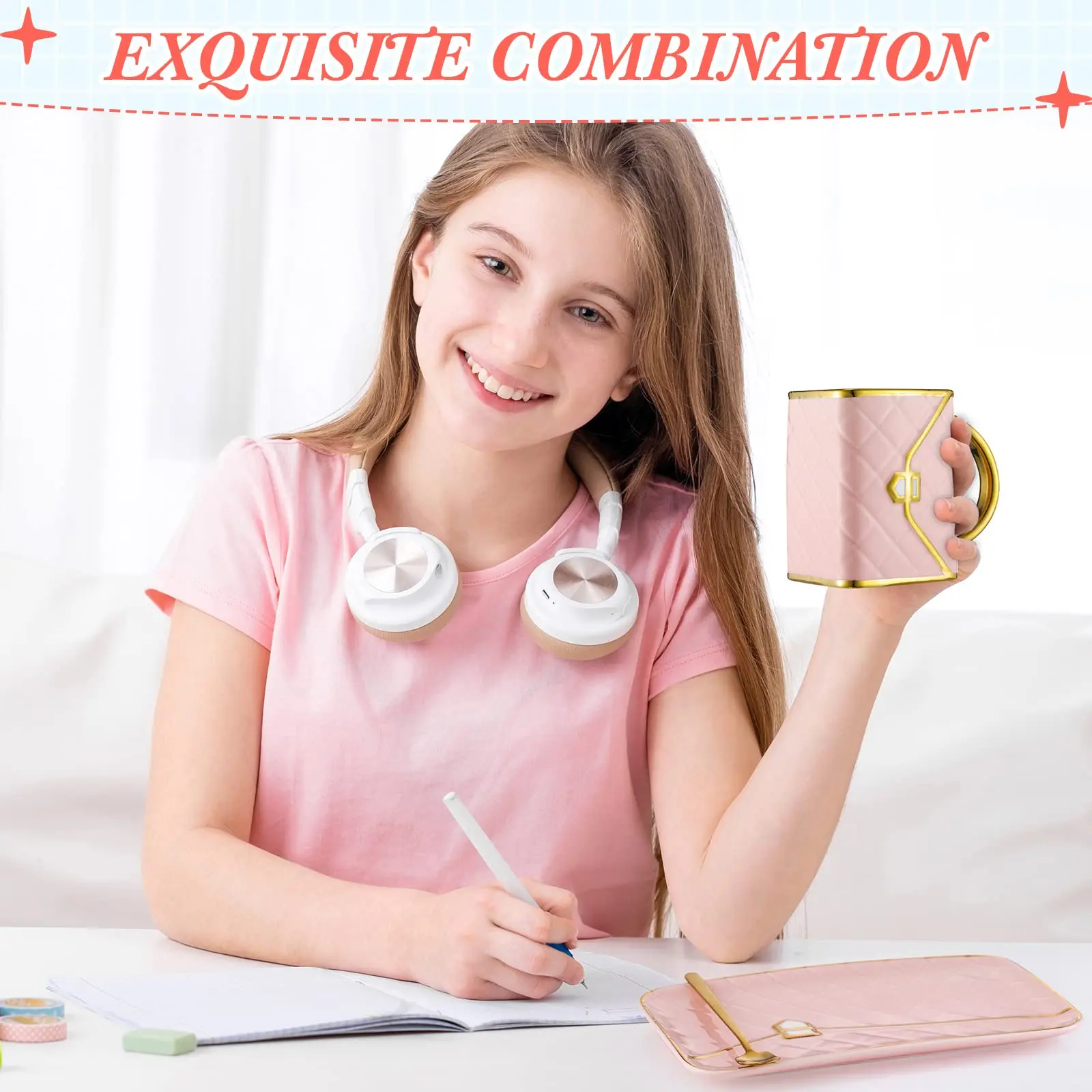 Custom Logo Tea Set Coffee Mug Handbag Shaped Ceramic Tea Cup With Saucer for Latte Cafe Mocha Office