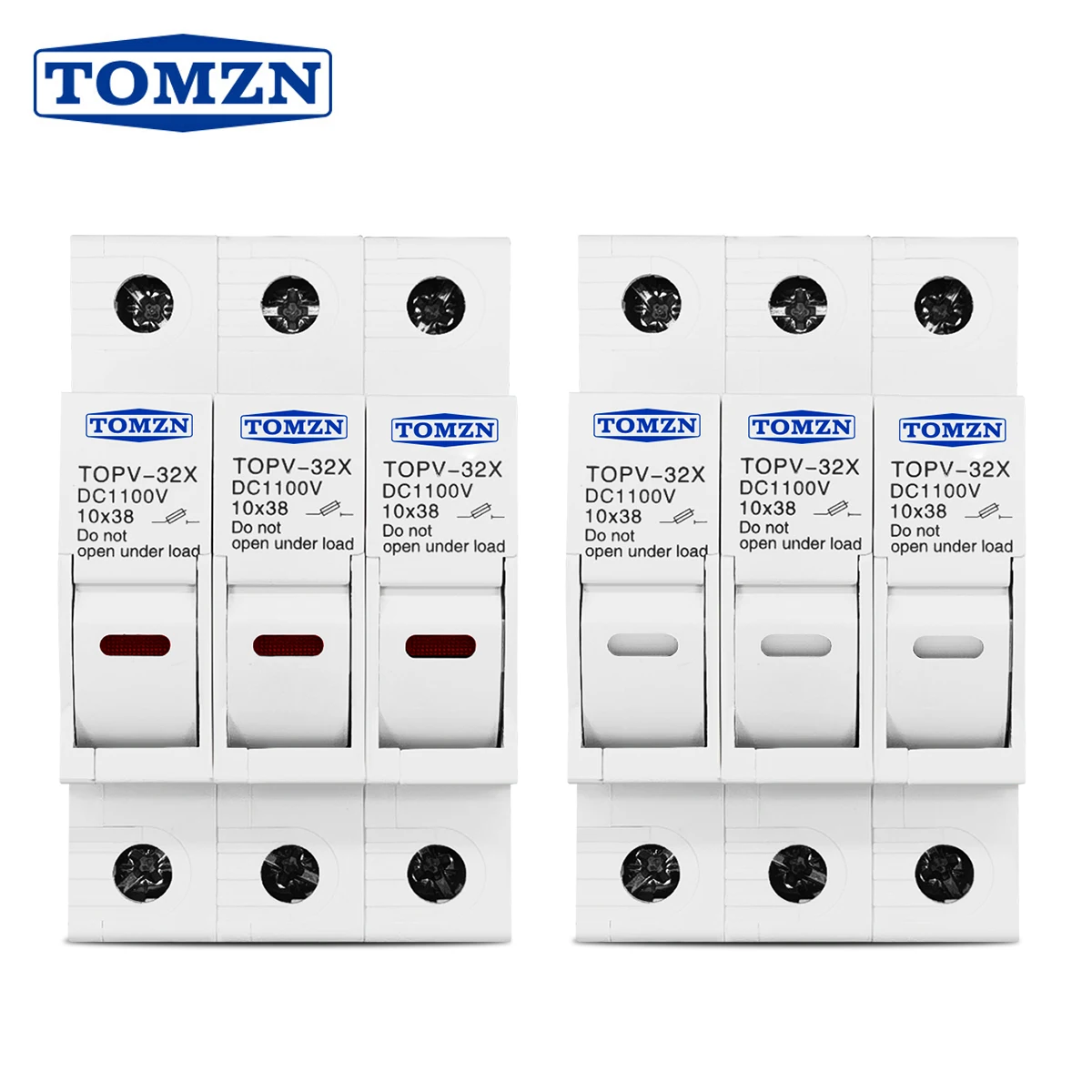 TOMZN 3P 1100V DC Fuse Holder 10*38mm High Voltage Solar PV TOPV-32X Base Photovoltaic System Protection Protector gPV