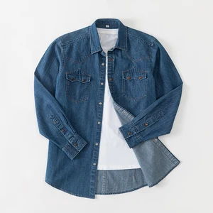 Custom Men's Autumn Solid Color Square Collar Button-Up Long Sleeve Dress Shirts Smart Casual Breathable Eco-Friendly Two-Pocket