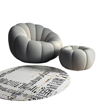 Hot selling lazy lounge chairs, cute pumpkin shaped single footstool chairs, velvet lazy sofa beds