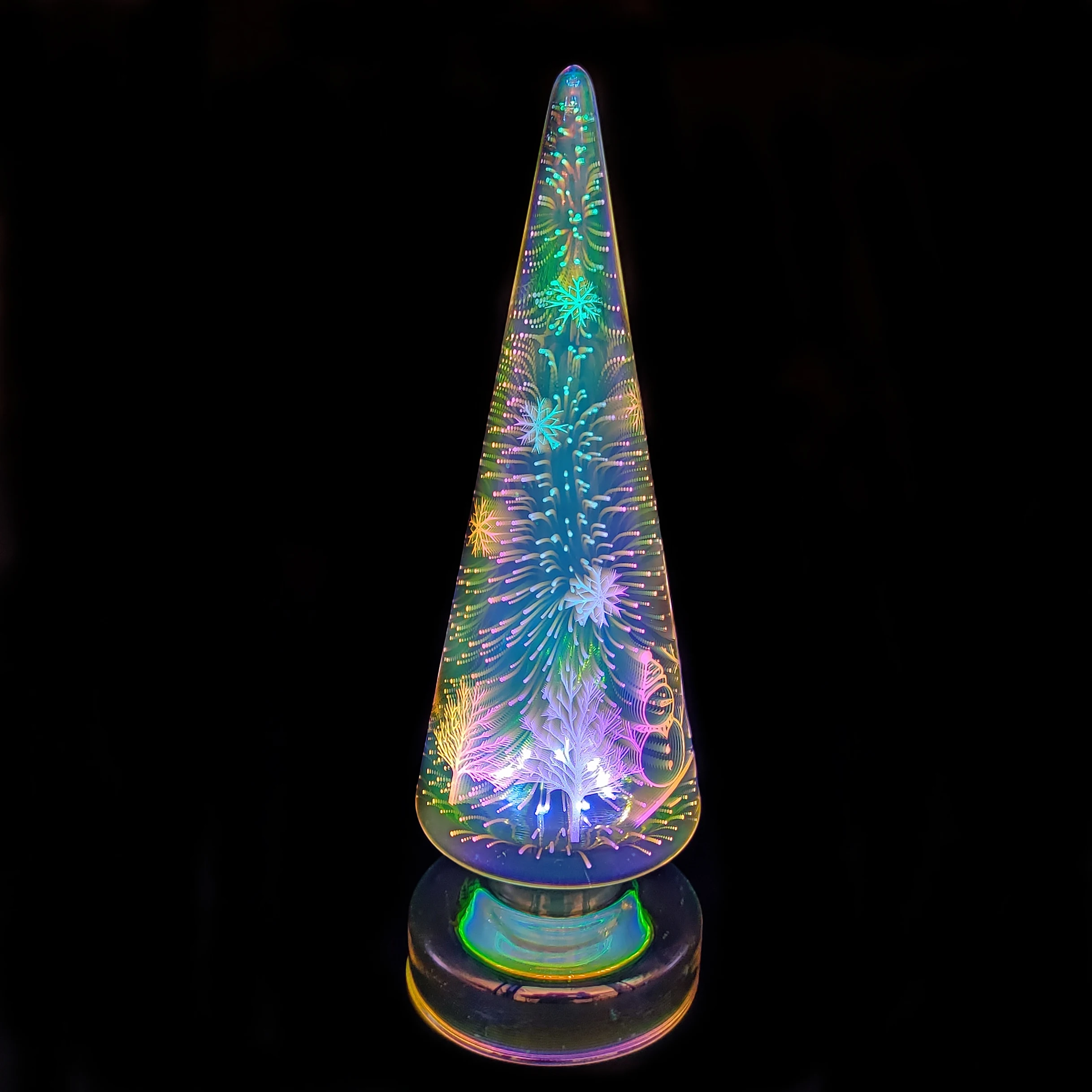 Battery operated vintage led lighted up 3D blown glass finial Christmas cone tree topper figure