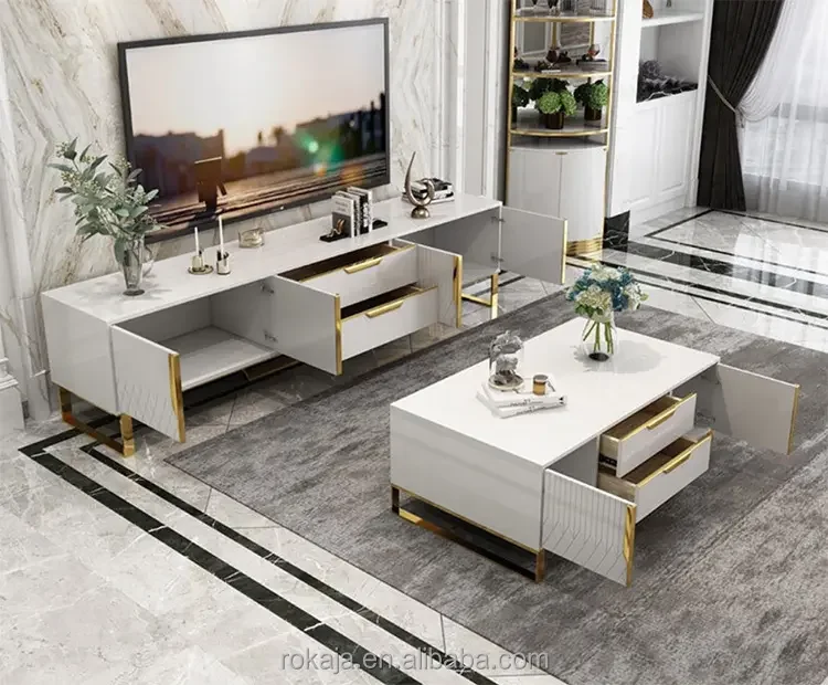 Tv Cabinet Modern Tv Stand White Black Color Coffee Table And Tv Stand