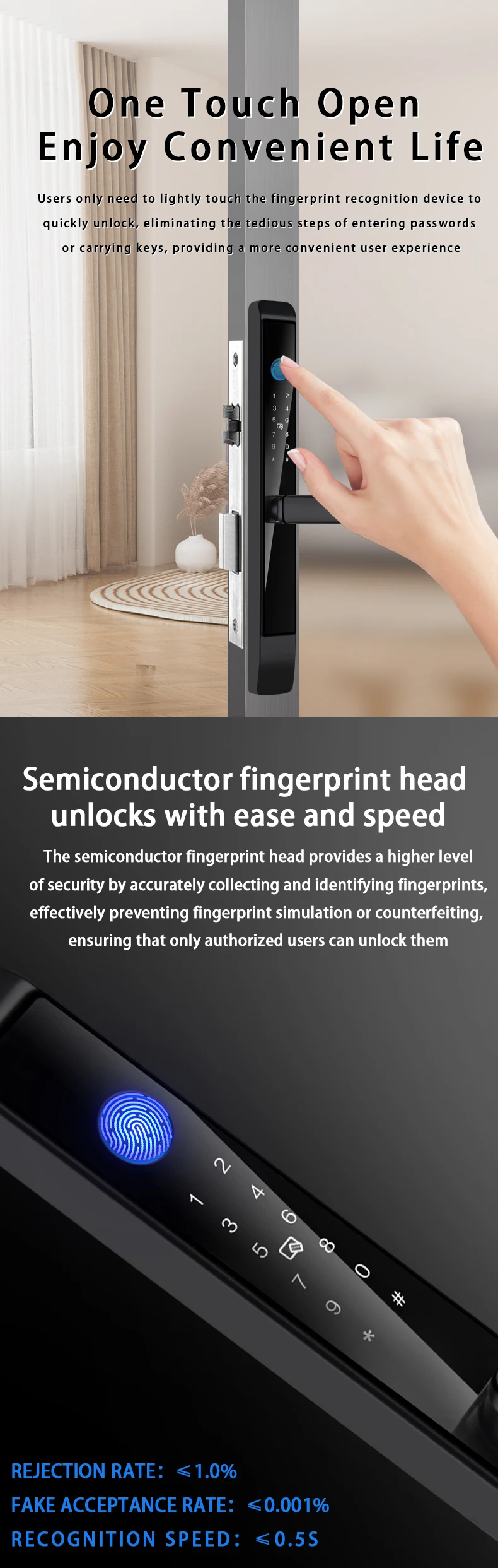 Glomarket Outdoor Aluminum Sliding Door Lock Digital Handle Electronic Ttlock Fingerprint Tuya Waterproof smart Locks