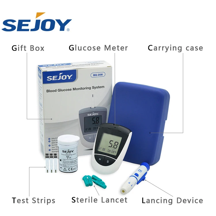 Sejoy New Blood Sugar test Machine Prices Diabetic Travel case Code Free Glucometer