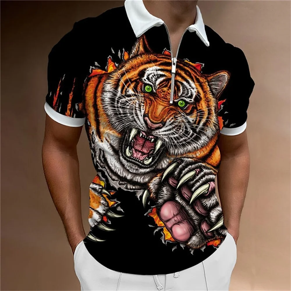 Men's Breathable Zipper Animal Print Polo Shirt Oem