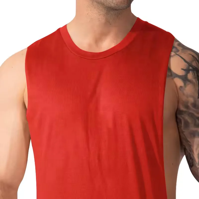 JL2422A Screen Printing Gym Tank Top Men Polyester Quick Dry Extreme Dropped Armhole Tank Top for Men