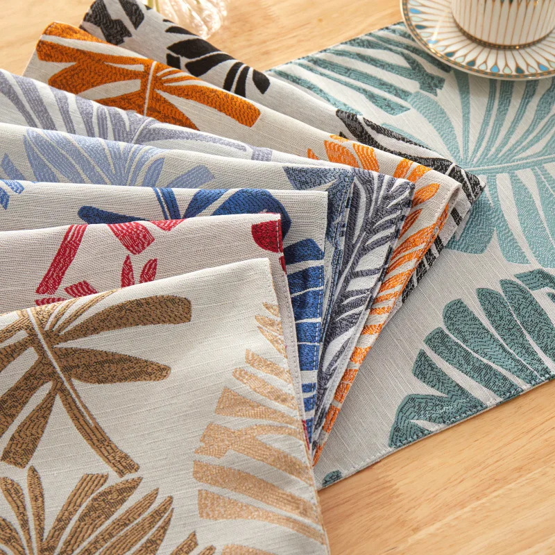 Nordic Style Dingin Table Jacquard Placemat Linen Cotton Restaurant Table Mats with Leaves Pattern