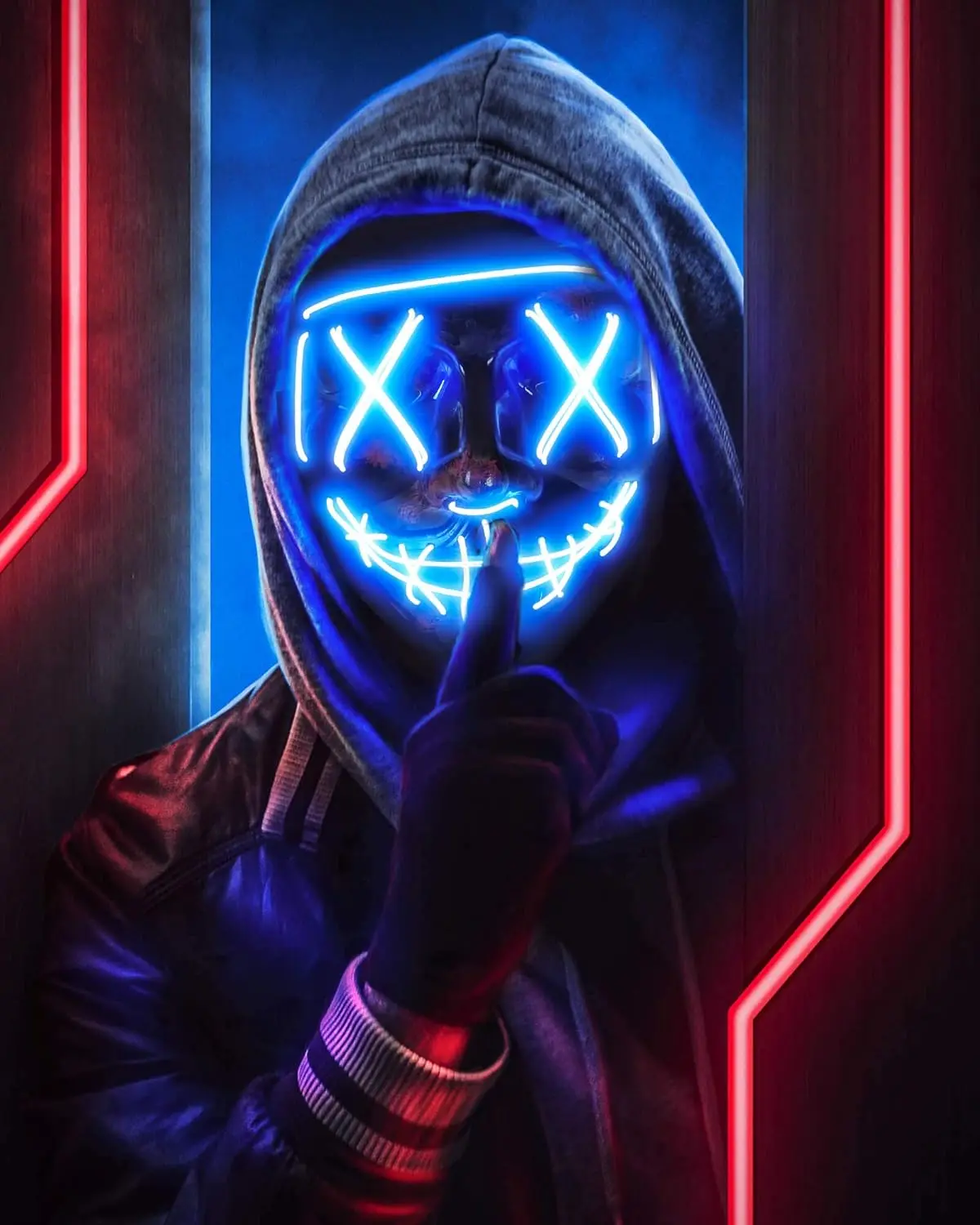 Hot Sale Halloween Mask Led Glow Mask Black Vf Word With Blood Horror