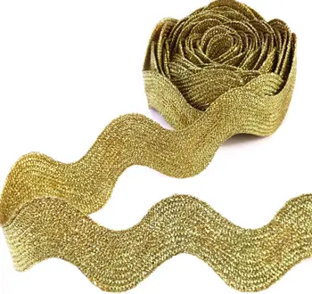 Rick Rack Golden Wave Bending Fringe Trim 1.6 Inch Wide RIC Rac Jumbo Metallic Lace Ribbon Trim for Sewing Crafts Party