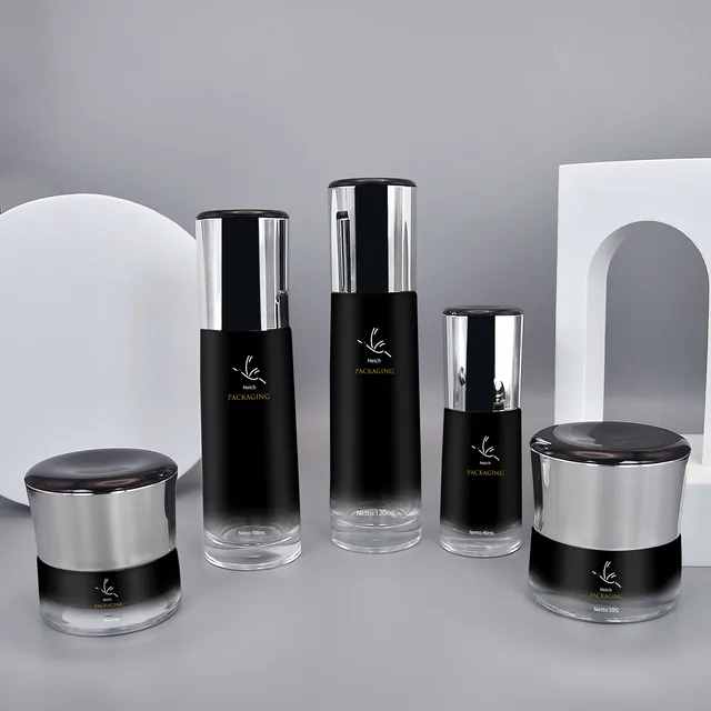 Custom Cosmetic Glass Packaging Labels Skincare Moisture Face Eye Cream Jar 50ml Toner Pump Bottles For Lotions