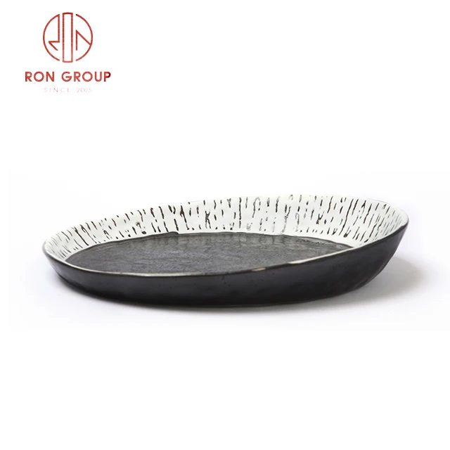Wholesale Japanese Ink Style Hotel Catering Nightclub Round Porcelain Dinnerware Restaurant Plates Ceramic Dinner
