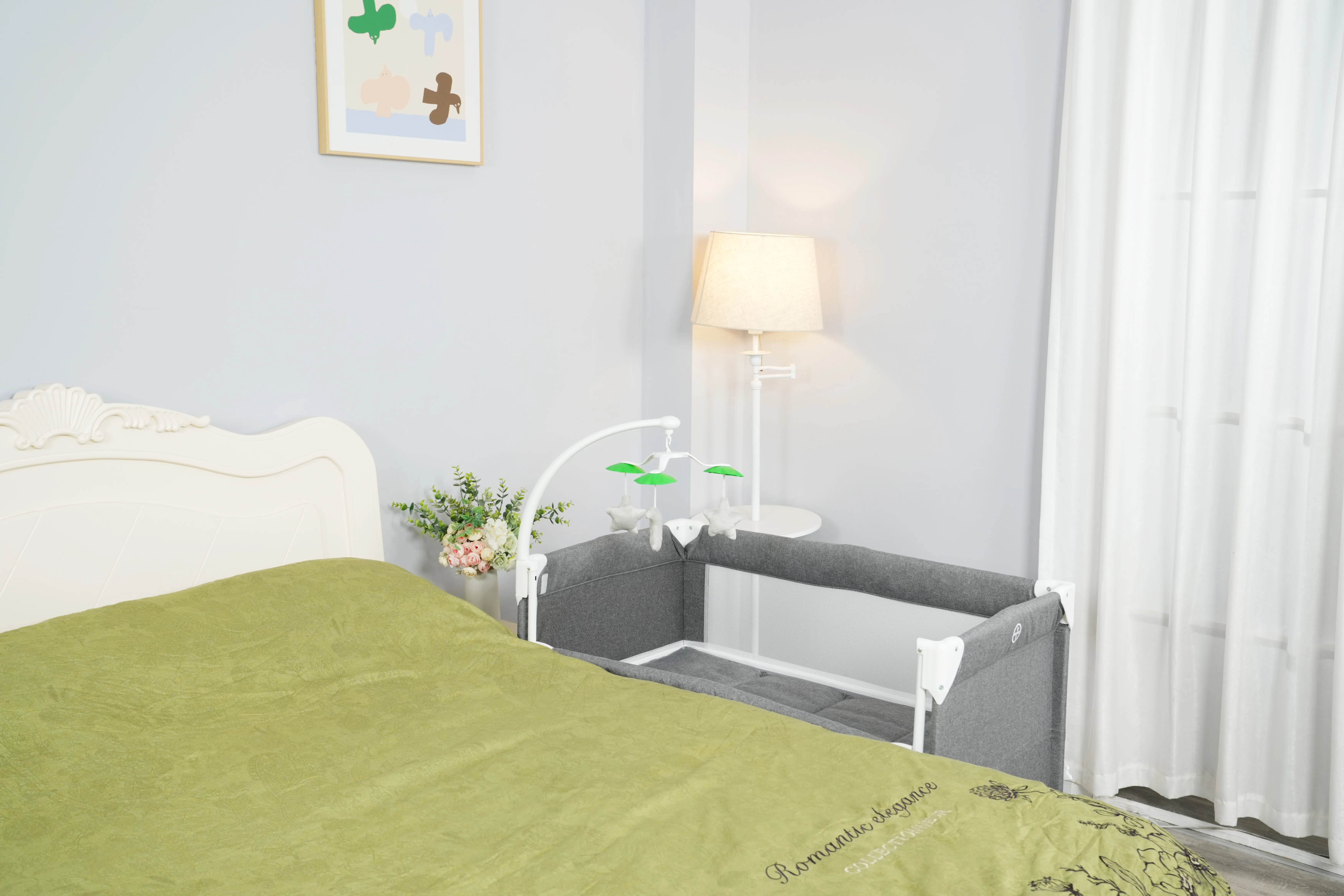 P9062 Cool Baby One Side Adjustable Foldable Baby Crib Portable Baby Playpen manufacture