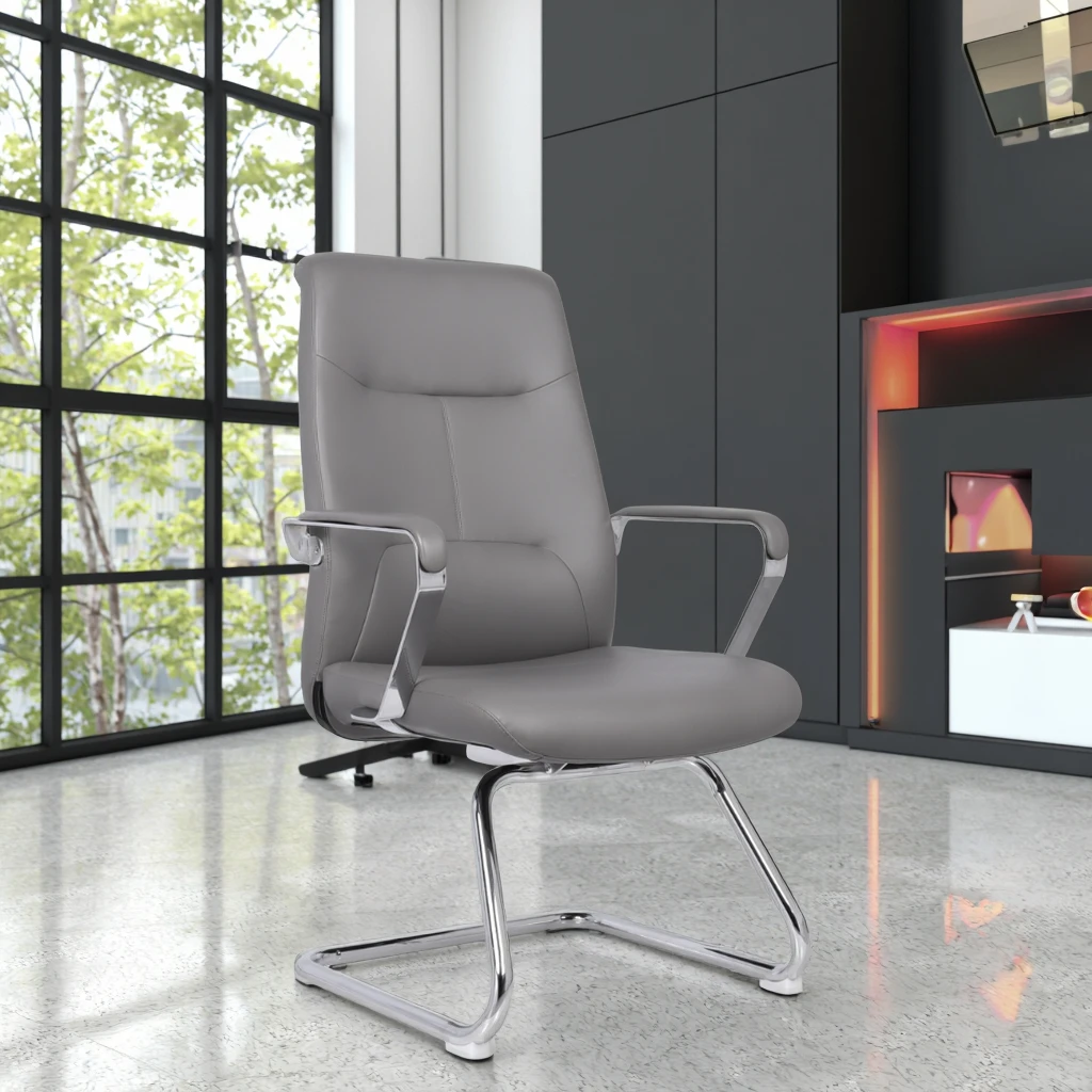 Industrial Executive Office Chrome Frame Chair Reinforced Joints Waterproof Leather Adjustable Height-Modern Design for Hotel 5
