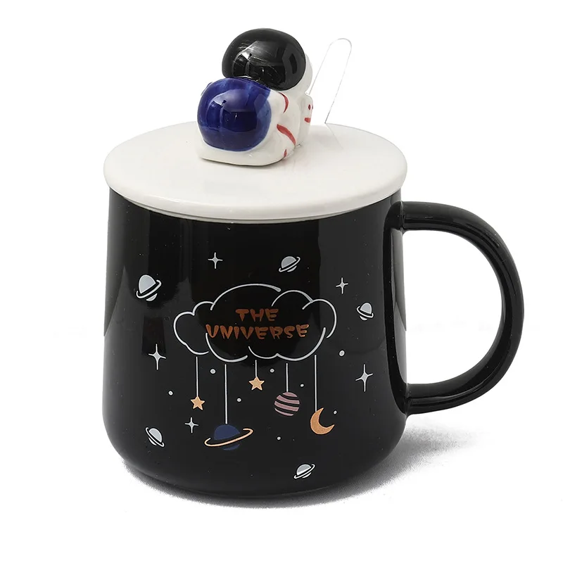 Tazza Astronauta Con Pianeti – In Ceramica, Con Coperchio E Cucchiaio, Divertente Regalo, Adatta Al Microonde