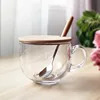 Transparent (cup+bamboo lid+wooden handle spoon)