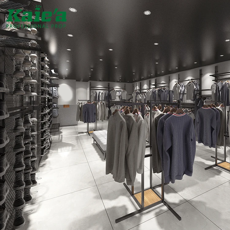 Apparel Display Racks Men Garment Shop Interior Design Menswear Metal Garment Shop Rack