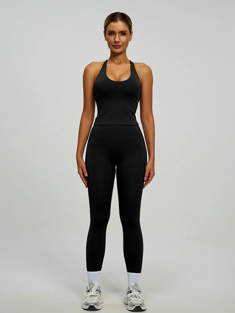 High Quality Sample Women 2-Piece Fitness Yoga Leggings Sets Wear Strapless Sports Bra Yoga Sets with the Flare Yoga Leggings