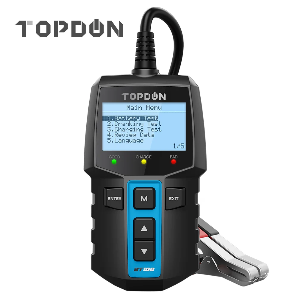 Тестер TOPDON BT100 100-2000CCA утопленный AGM Gel EFB VRLA 12 В для автомобиля мотоцикла автомобиля цифровой тестер нагрузки батареи анализатор