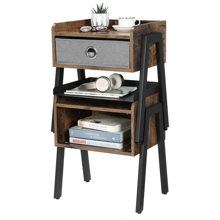 VASAGLE Knock Down Ready to Assemble Furniture Vintage Wood Nightstand Metal Wooden Bedroom Night Stand Bedside Side End Table