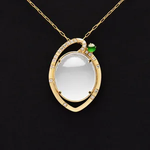 Qingyabailu 18K Gold Filled Classic Charm Pendant Natural Jadeite Jade Cucurbit Shape Custom-Made for Anniversary