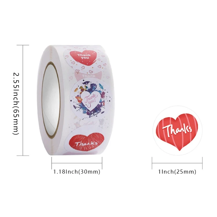 In Stock Custom Printing Cute Heart Love Round Kawaii Fragile Cartoon Anime Thank You Vinyl Label Sticker