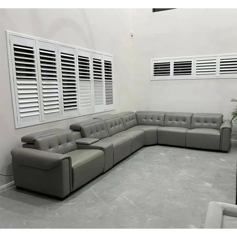 2022 Modern 6 Seater Power Recliner Modular Corner Sectional Leather Sofa Living Room Furniture Reversible L Shape Couch Set