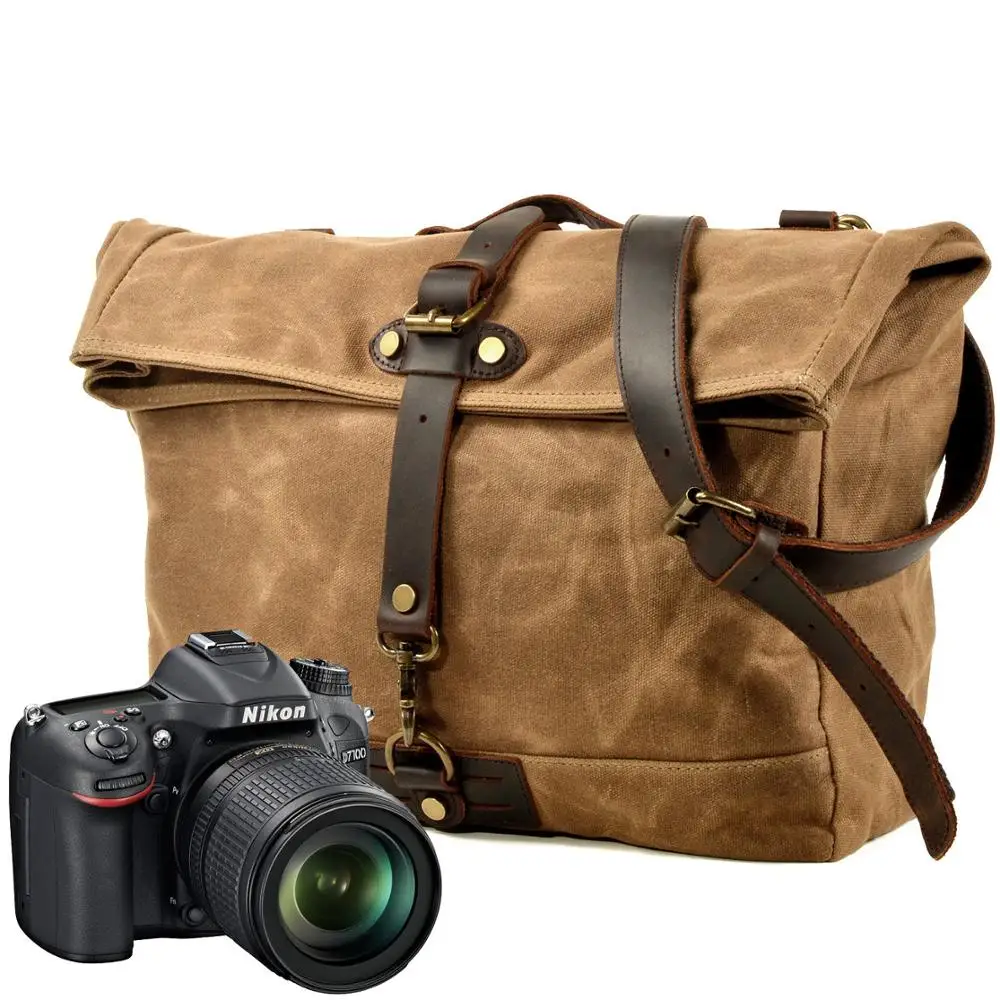 knapsack  photography waxed DSRL camera canvas backpack