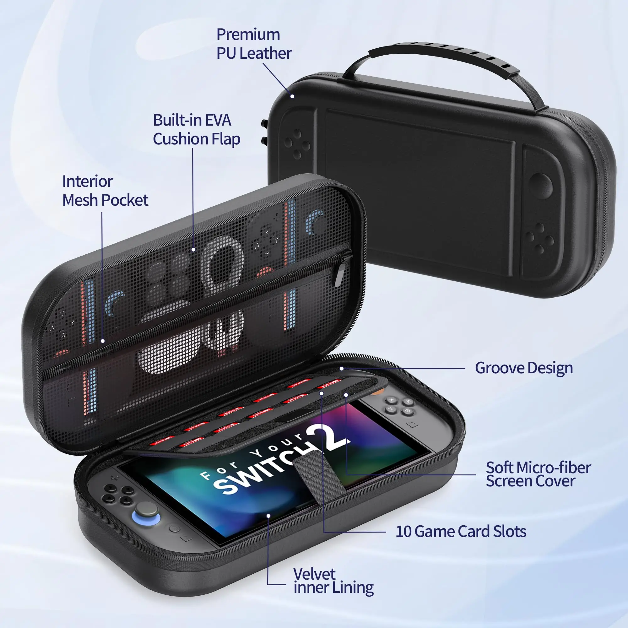 product laudtec carrying case for switch 2 2025 portable travel storage case for larger capacity carry hand bag pouch-7