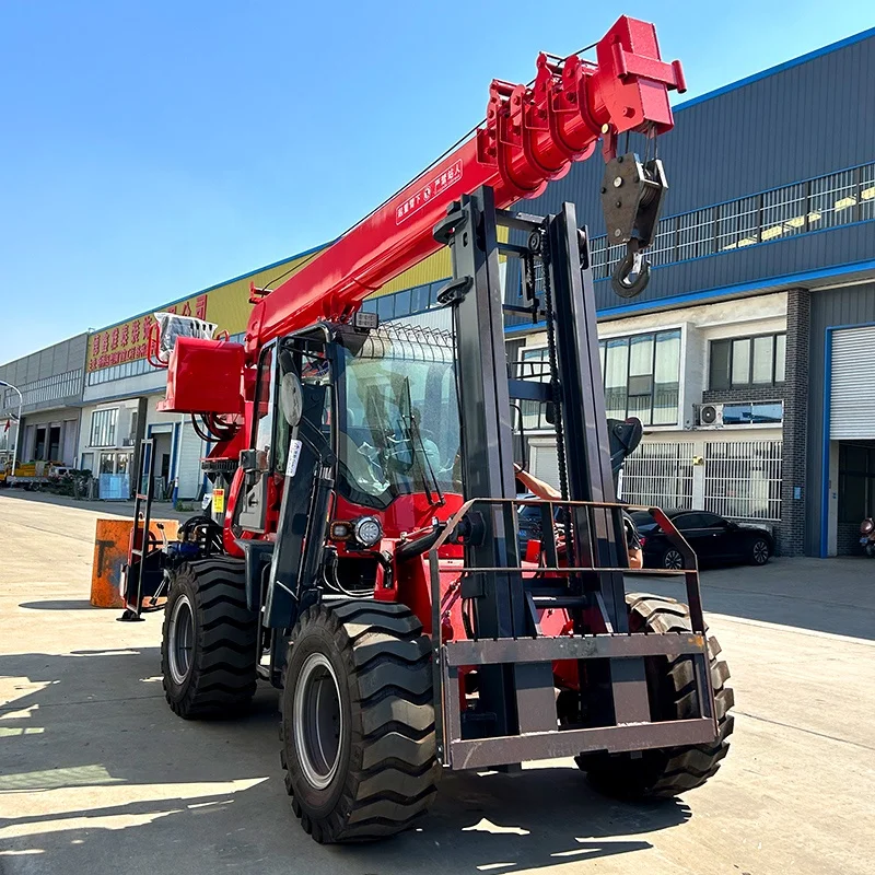 Multi Purpose Four-wheel Drive Off-road 5 Ton Hydraulic Forklift Lift Telescopic Boom Tail Crane