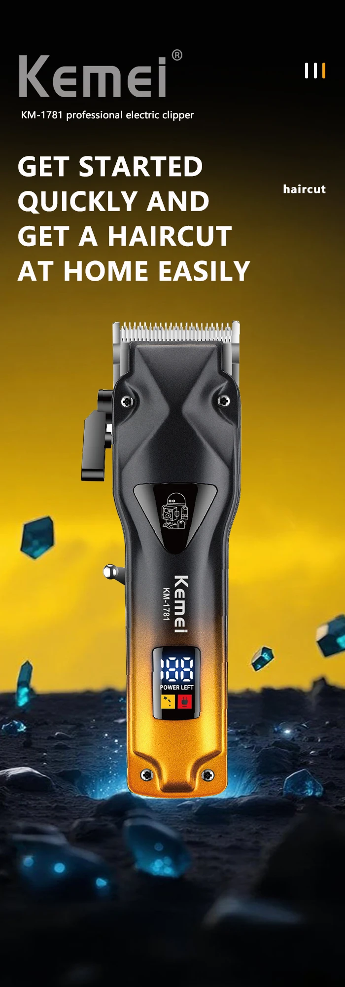 Kemei KM-1781 Professional Rechargeable Hair Trimmer description image