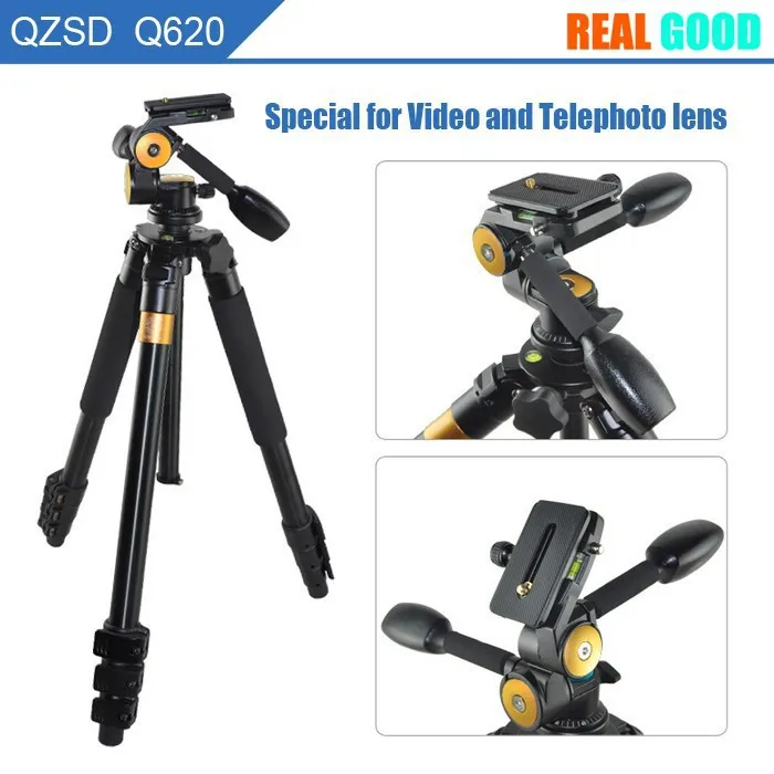 Q620 Aluminum Alloy 15kg Load Capacity Professional Fluid Head DSLR Digital SLR Camera Tripod