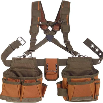 Carpenters Polyester electrician waist tool pouch Waist Belt Sturdy Suspenders Buckled Tool Bag 8 pieces in a box