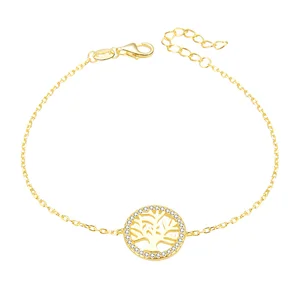 925 Sterling Silver Tree of Life Bracelets Jewelry Adjustable Plated 18K Gold Bracelet