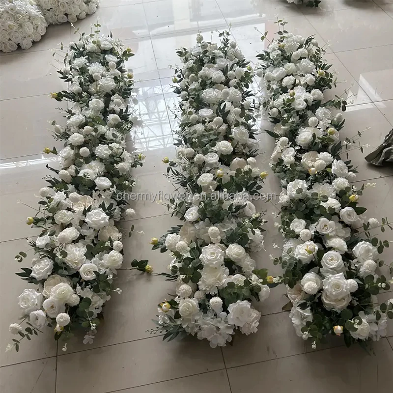 White Customized Artificial Runner Flowers Wedding Table Centerpieces ...