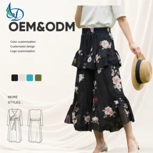 2026 Casual Solid Color Cake Skirt Half Skirt, Decorated with Flower Patterns, Printed Half Skirt, Suitable for Daily Wear