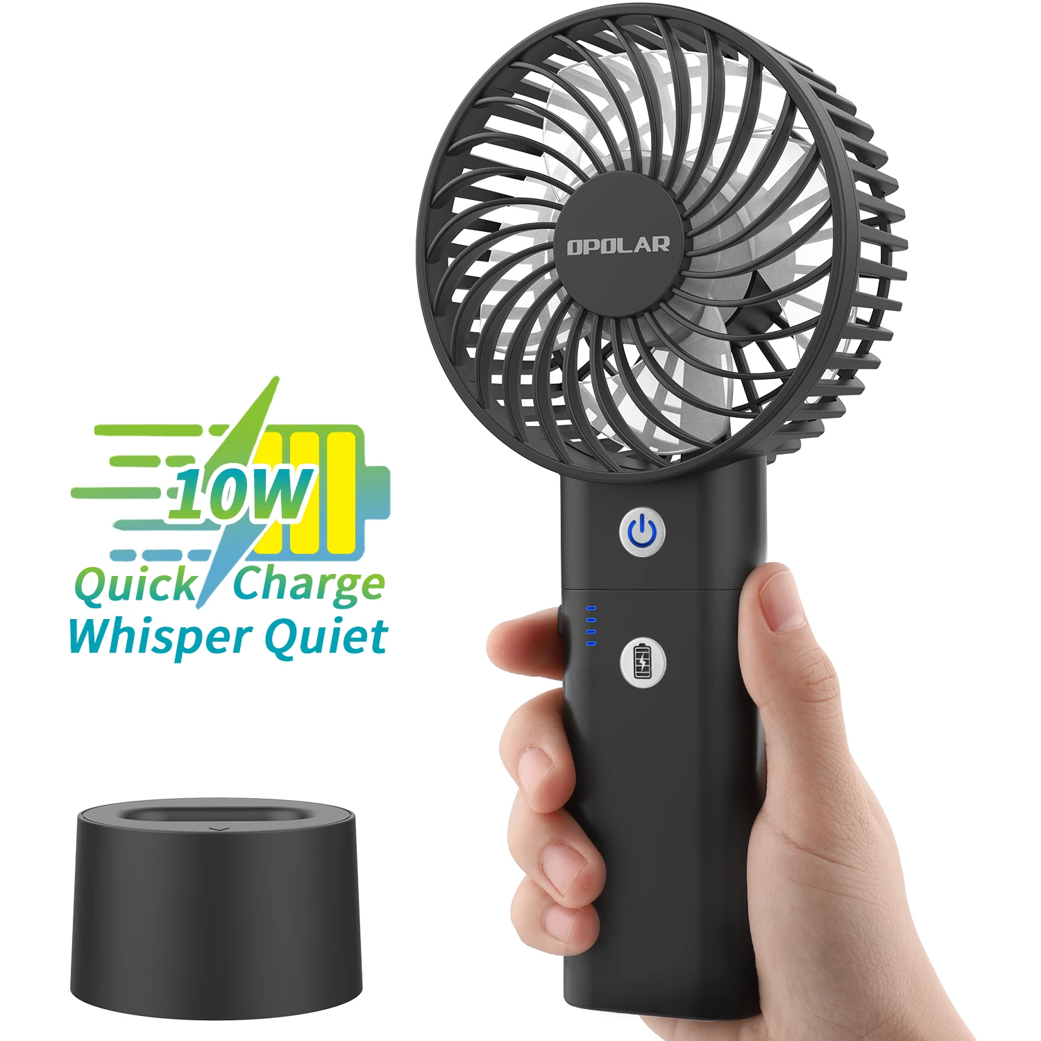10W Quick Charge Small Portable Fan with 5000mAh Power Bank Strong Airflow,3 Speed Quiet Fan for Travel Sightseeing 5-18H Work Time OPOLAR 2019 New Battery Operated Handheld Personal Fan with Base