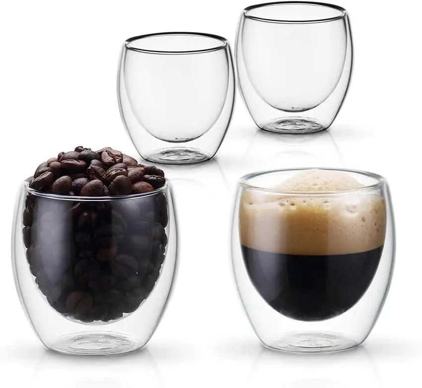 2.7oz 80 ml Espresso Coffee Cups Demitasse Cups Double Walled Clear  Insulated Shot Glass