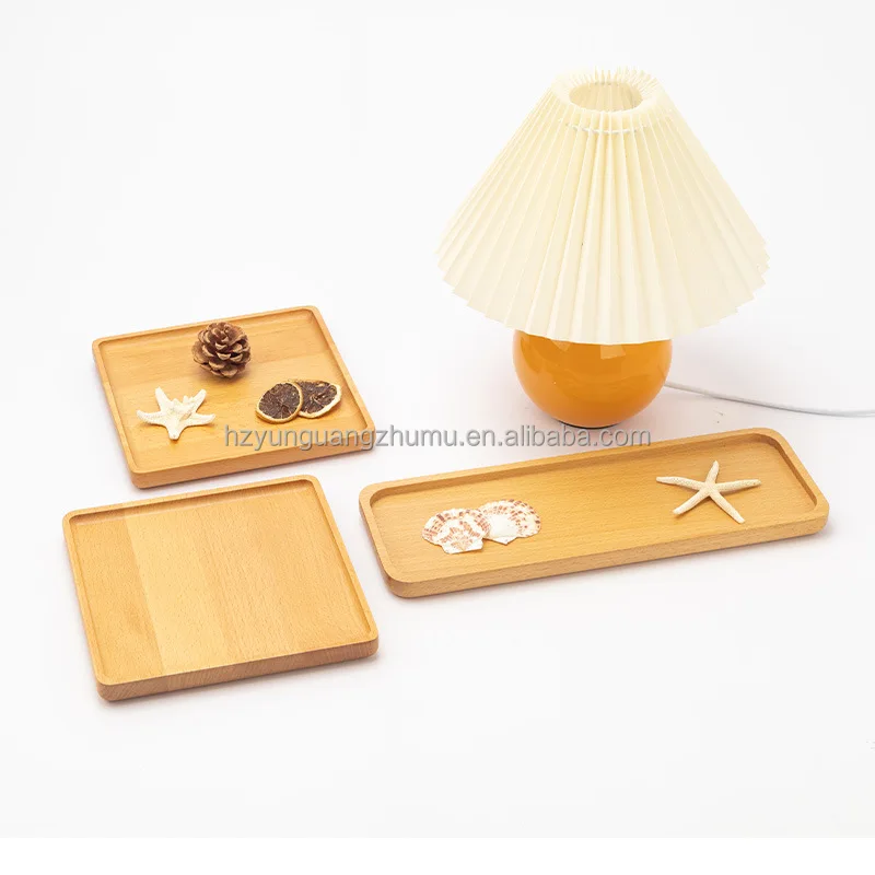 Factory Direct Sales New Chinese Style Beech Tea Trays Solid Wood Square Wooden Pallets with Engraving Carving Type