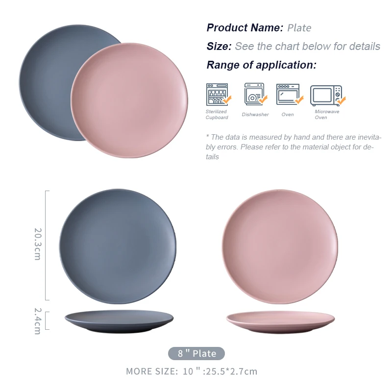 product fenn modern matte ceramic plates pink blue nordic round flat charger dessert dinner plate sets for wedding dining-56